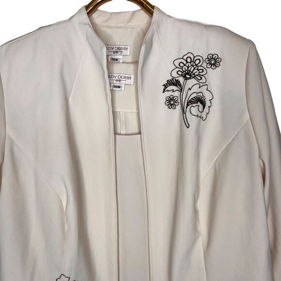 Lady Dorby Size 16W Ivory Jacket Camisole Tank Set Black Floral Embroidery - Picture 3 of 10